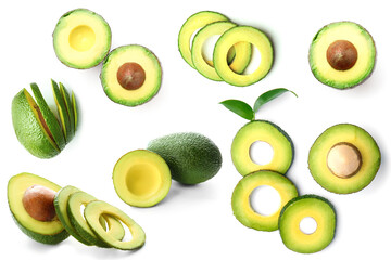 Set of fresh avocado isolated on white