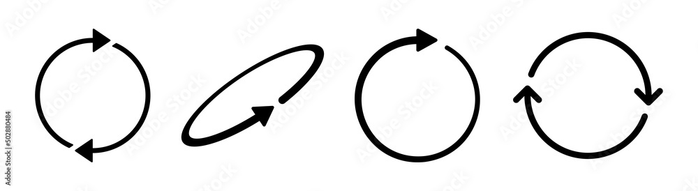 Poster circle arrow icon set. circular rotation 360 degree symbols isolated on white background.