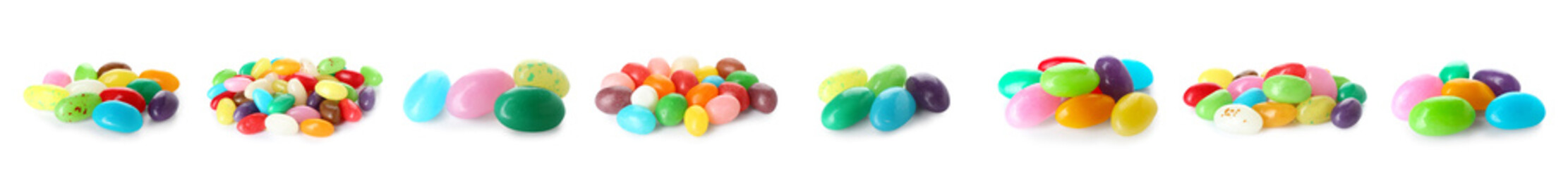 Set of colorful jelly beans on white background