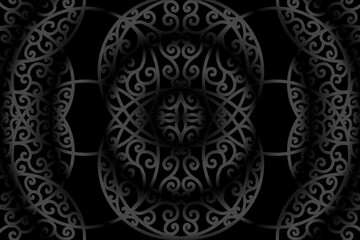 seamless luxurious Black and white caleidoscope gradient flower and leaf line art pattern of indonesian culture traditional tenun batik ethnic dayak ornament for wallpaper ads background 