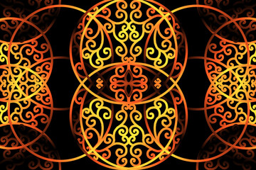 seamless luxurious Golden gold caleidoscope gradient flower and leaf line art pattern of indonesian culture traditional tenun batik ethnic dayak ornament for wallpaper ads background 