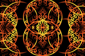 seamless luxurious Golden gold caleidoscope gradient flower and leaf line art pattern of indonesian culture traditional tenun batik ethnic dayak ornament for wallpaper ads background 