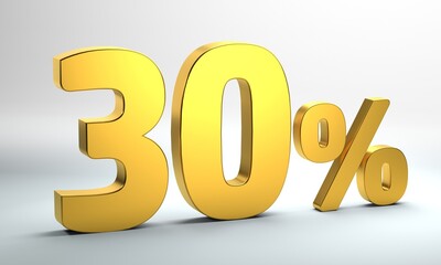 3d golden percent,
Gold 30 percent isolated on white background