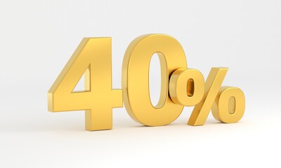 3d golden percent,
Gold 40 percent isolated on white background