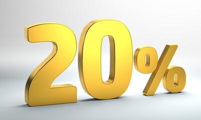 3d golden percent,
Gold 20 percent isolated on white background