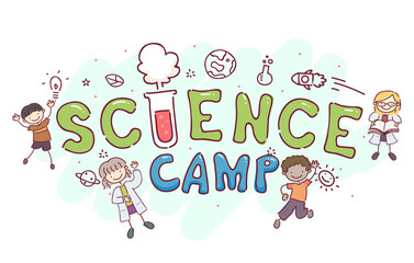 Stickman Kids Science Camp Text Illustration
