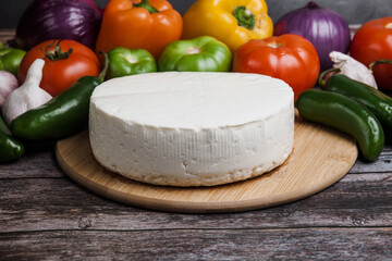 Mexican white panela cheese with fresh ingredients in Mexico Latin America	
