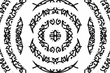 seamless luxurious Black and white caleidoscope gradient flower and leaf line art pattern of indonesian culture traditional tenun batik ethnic dayak ornament for wallpaper ads background 