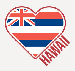Hawaii heart flag badge. Made with Love from Hawaii logo. Flag of the us state heart shape. Vector illustration.