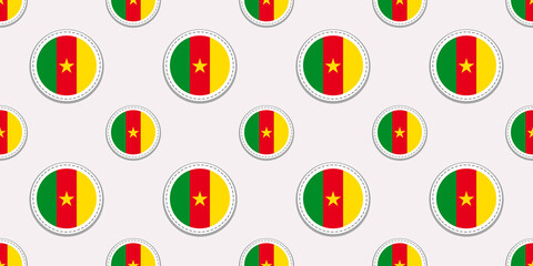 Cameroon flag seamless pattern. Cameroonian round vector stickers. Rounded flags symbols repeated background. Good choice for sports pages, travel, geographic, elements. patriotic wallpaper.