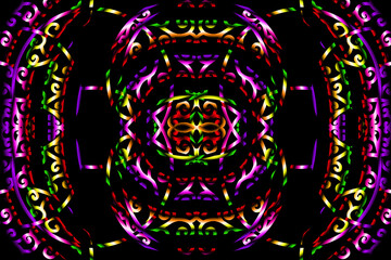 seamless luxurious purple red green caleidoscope gradient flower and leaf line art pattern of indonesian culture traditional tenun batik ethnic dayak ornament for wallpaper ads background 