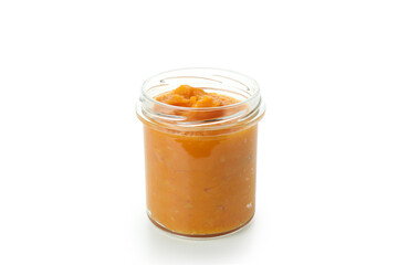 Concept of tasty food, pumpkin jam isolated on white background