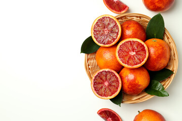 Concept of citrus with red orange, top view