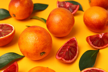 Concept of citrus with red orange, close up
