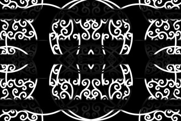 seamless luxurious Black and white caleidoscope gradient flower and leaf line art pattern of indonesian culture traditional tenun batik ethnic dayak ornament for wallpaper ads background 