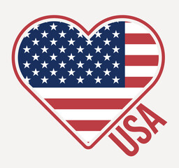 USA heart flag badge. Made with Love from USA logo. Flag of the country heart shape. Vector illustration.