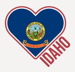 Naklejka premium Idaho heart flag badge. Made with Love from Idaho logo. Flag of the US state in a heart shape. Vector illustration.