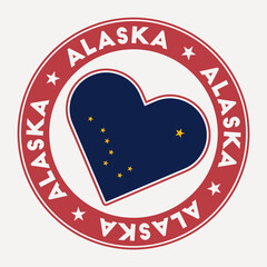 Alaska heart flag badge. From Alaska with love logo. Support the US state flag stamp. Vector illustration.