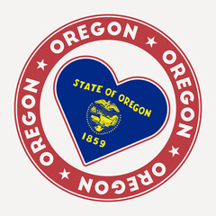 Oregon heart flag badge. From Oregon with love logo. Support the US state flag stamp. Vector illustration.