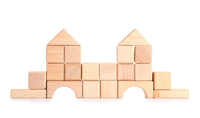 Wooden cubes on white background