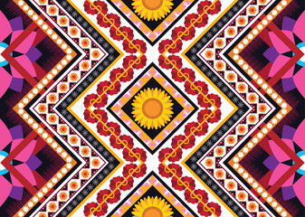 Abstract ethnic geometric flower pattern design pattern for background,fabric,wrapping,clothing,carpet,wallpaper,clothing,wrapping,batik,fabric