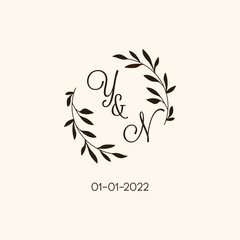 Monogram YN wedding logo natural elegant design - obrazy, fototapety, plakaty