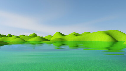 Obraz na płótnie Canvas meadow with sky background. 3D illustration, 3D rendering 