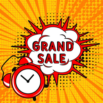 Grand sale. Comic book explosion with text -  Grand sale. Vector bright cartoon illustration in retro pop art style. Can be used for business, marketing and advertising.  Banner flyer pop art