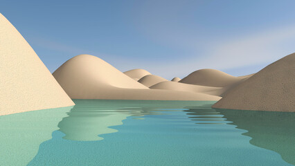 Naklejka premium Desert with sky background. 3D illustration, 3D rendering 