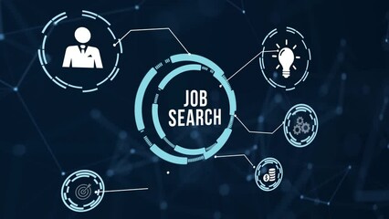 Internet, business, Technology and network concept.Job Search human resources recruitment career. Virtual button.