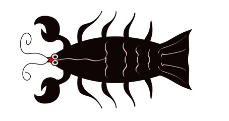 black shrimp silhouette on white background vector illustration