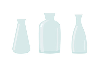 Set of glass vases for flowers. Cartoon glass bottles. Isolated vector illustration 