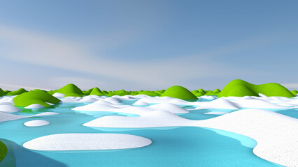 Obraz na płótnie Canvas Green meadow with sky background. 3D illustration, 3D rendering 