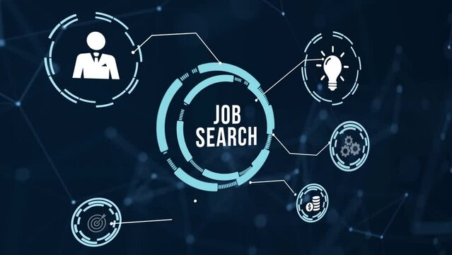 Internet, business, Technology and network concept.Job Search human resources recruitment career. Virtual button.