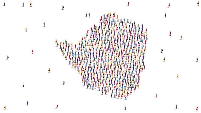 Zimbabwe Map A large group of people form to create a Zimbabwe map. 4K Video Animation.