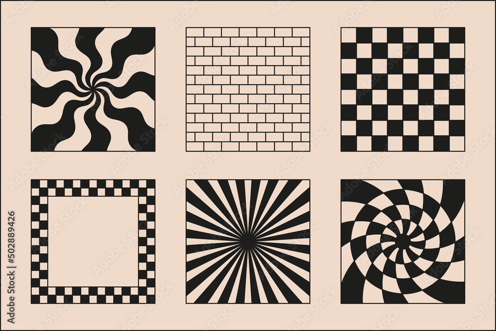 Poster Vector set of minimalist brutalist design elements, futuristic shapes and geometric figures, square frames with texture