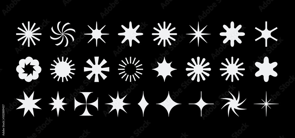 Fototapete Vector set of minimalist brutalist design elements, futuristic shapes and geometric figures and stars - abstract background elements