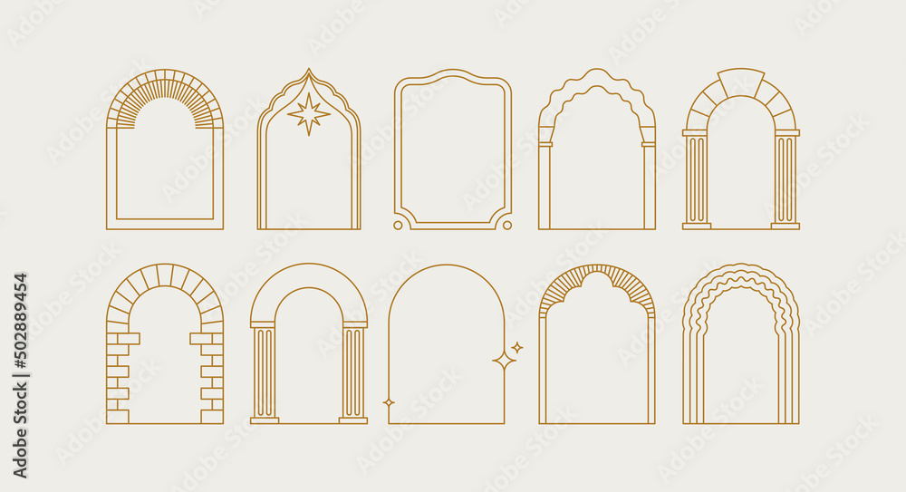 Aufkleber Vector set of design elements and illustrations in simple linear style - boho arch logo design elements