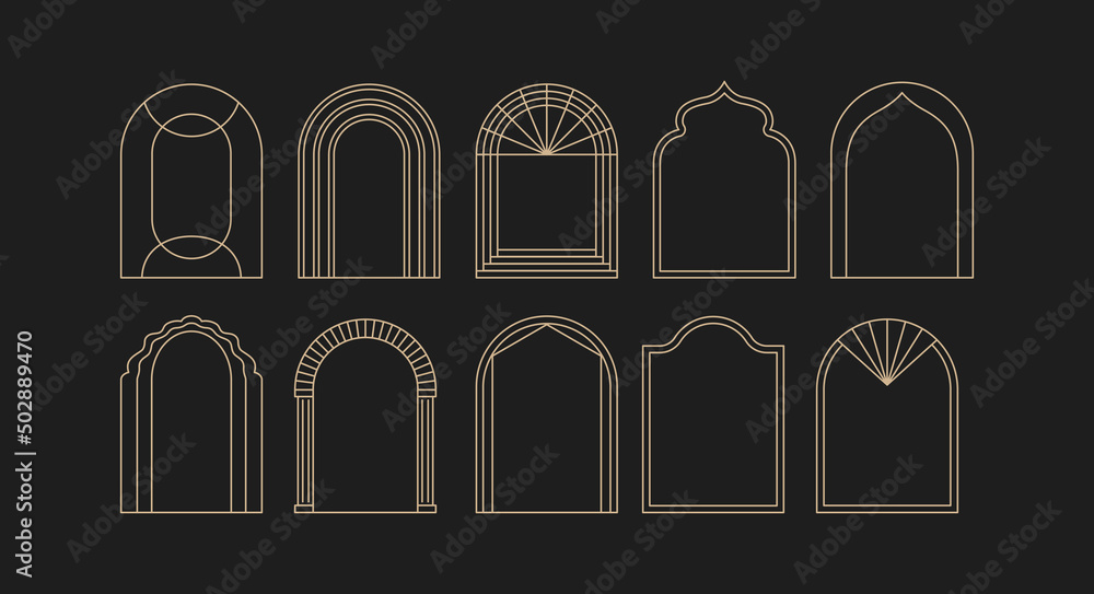 Leinwandbilder Vector set of design elements and illustrations in simple linear style - boho arch logo design elements