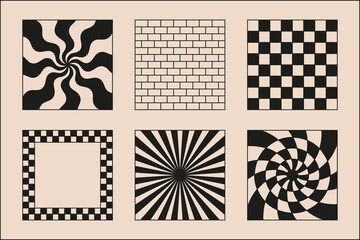 Vector set of minimalist brutalist design elements, futuristic shapes and geometric figures, square frames with texture