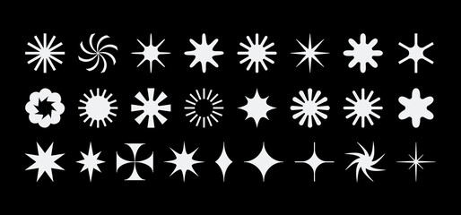 Vector set of minimalist brutalist design elements, futuristic shapes and geometric figures and stars - abstract background elements