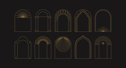 Vector set of design elements and illustrations in simple linear style - boho arch logo design elements - obrazy, fototapety, plakaty