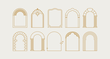 Fototapeta Vector set of design elements and illustrations in simple linear style - boho arch logo design elements obraz