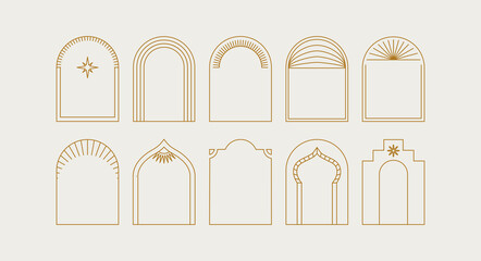 Vector set of design elements and illustrations in simple linear style - boho arch logo design elements © venimo