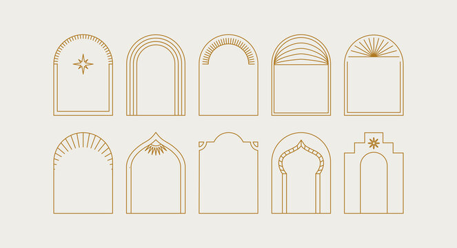 Vector set of design elements and illustrations in simple linear style - boho arch logo design elements