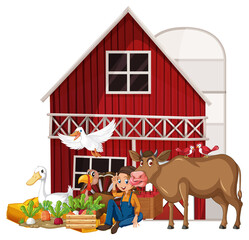 Obraz na płótnie Canvas Farming theme with farmer and animals