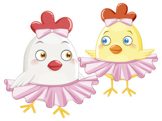 Little chickens in pink skirts