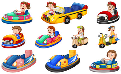 Obraz na płótnie Canvas Set of kids riding Go-Kart