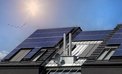 Solar panel installed on the house roof. Modern home.