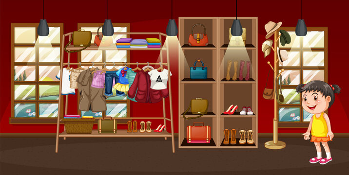 Scene with girl shopping clothes